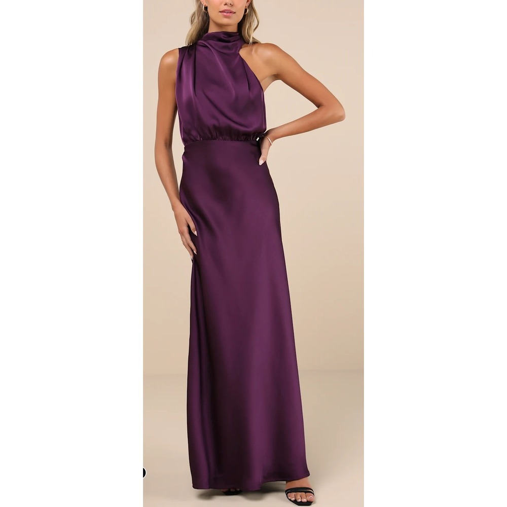 NWOT Lulus Distinctive Charm Purple Satin Asymmetrical Maxi Dress XL